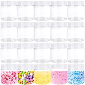 cshangzei 20pcs 4oz clear plastic slime containers,round wide-mouth storage jars,refillable container for slime,cosmetic,lotion,candy,craft,white lids