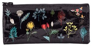 blue q pencil case, plant study – chunky zipper, sturdy and easy-to-rinse-clean, 4.25″h x 8.5″w, made from 95% recycled material (black with botanical drawings)