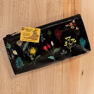 Blue Q Pencil Case, Plant Study - chunky zipper, sturdy and easy-to-rinse-clean, 4.25"h x 8.5"w, made from 95% recycled material (Black with Botanical Drawings)