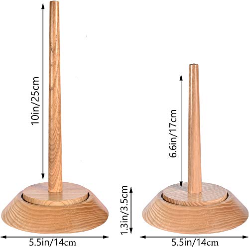 BarvA Big Wood Yarn Holder Set Advanced Metal Twirling Mechanism Lazy Susan Stand Ball Spindle Sewing Crocheting Tool Wool Cord Organizer Ribbon Storage Knitting Embroidery Thread Crochet Accessories