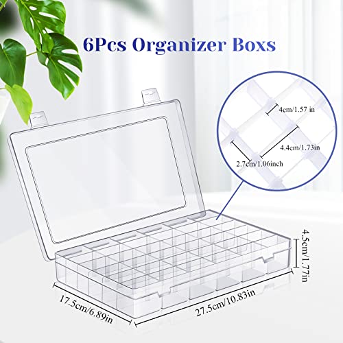 6 Pieces 36 Grids Plastic Organizer Box Clear Storage Container Plastic Jewelry Organizer Bead Holder Sewing Storage Jewelry Box with Removable Dividers for Art DIY Crafts