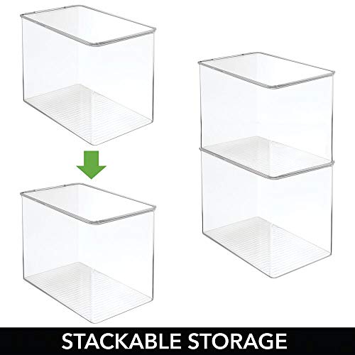 mDesign Tall Plastic Stackable Art and Craft, Sewing, Crochet Storage Container Bin with Hinged Lid - Compact Organizer and Holder for Thread, Beads, Ribbon, Glitter, Yarn, Clay - Clear