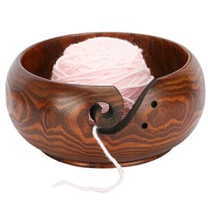 looen wooden yarn bowl holder rosewood,knitting wool storage basket round with holes handmade craft crochet kit organizer perfect for mother’s day(wine red)