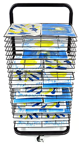 Joymaney Art Drying Rack - Mobile Metal Art Storage Rack with 25 Removable Shelves, Art Organizer for Kids, Art Studio Organization and Storage, Artwork Storage, Craft Room Storage and Organization