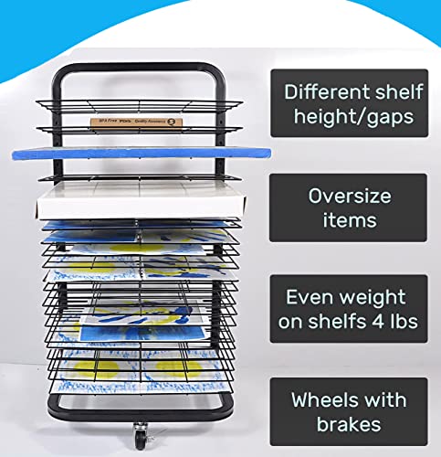 Joymaney Art Drying Rack - Mobile Metal Art Storage Rack with 25 Removable Shelves, Art Organizer for Kids, Art Studio Organization and Storage, Artwork Storage, Craft Room Storage and Organization