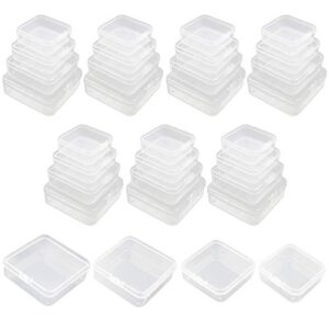ljy 32 pieces mixed sizes square empty mini clear plastic storage containers box case with lids for small items and other craft projects