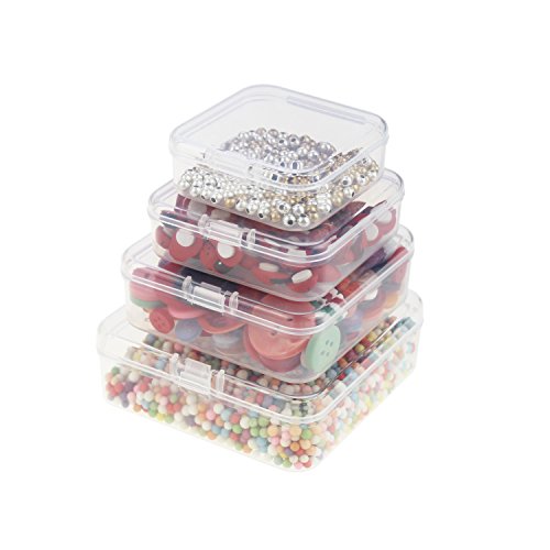 LJY 32 Pieces Mixed Sizes Square Empty Mini Clear Plastic Storage Containers Box Case with Lids for Small Items and Other Craft Projects