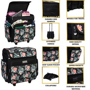 Everything Mary Collapsible Rolling Craft, Flowers - Wheeled Scrapbook Tote for Scrapbooking & Art - Travel Organizer Storage Bin for Paper, Glue, Tape - Roller Cart for Teachers & Medical