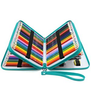 youshares 120 slots pencil case – pu leather handy large multi-layer zipper pen bag with handle strap for prismacolor watercolor pencils, crayola colored pencil, marco pens, cosmetic brush (turquoise)