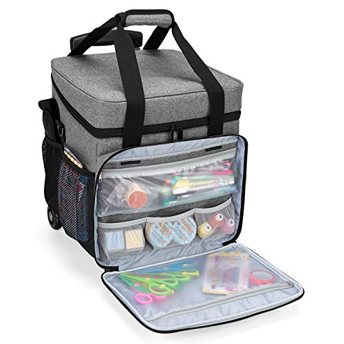 Luxja Rolling Scrapbook Tote, Scrapbook Bag with Detachable Dolly (Patented Design), Gray