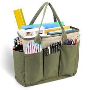 art supply storage organizer, craft organizers and storage tote bag with pockets art caddy oxford fabric craft storage containers for teacher, students, artist, traveler green