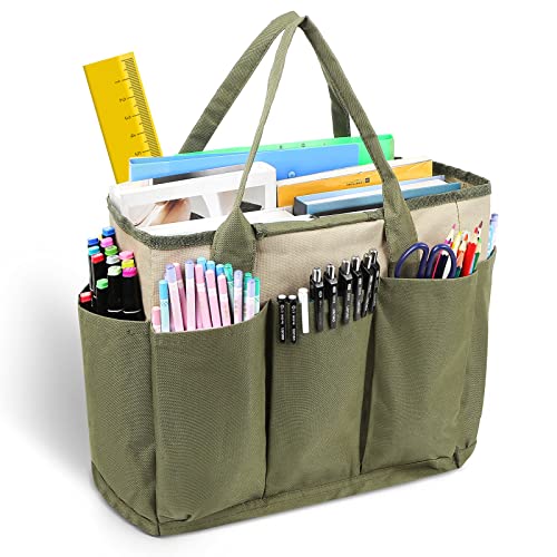 Art Supply Storage Organizer, Craft Organizers and Storage Tote Bag with Pockets Art Caddy Oxford Fabric Craft Storage Containers for Teacher, Students, Artist, Traveler Green