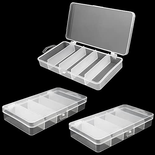 Fyess 3 Pack 5 Grid Plastic Fishing Tackle Storage Box Visible Bead Jewelry Making Findings Organizer Box,7.1" x 4.3" x 1.2"