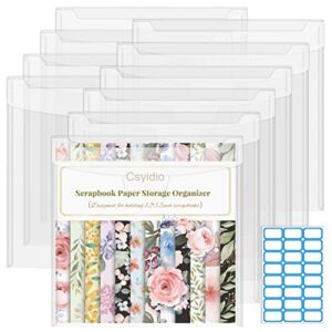 csyidio 10pcs 12 x 12 inch scrapbook paper storage organizer with label stickers, clear paper storage bag for holding scrapbook paper pad, vinyl paper, photos and paper file enclosed storage