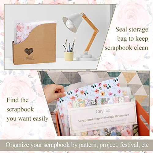 Csyidio 10PCS 12 x 12 Inch Scrapbook Paper Storage Organizer with Label Stickers, Clear Paper Storage Bag for Holding Scrapbook Paper Pad, Vinyl Paper, Photos and Paper File Enclosed Storage