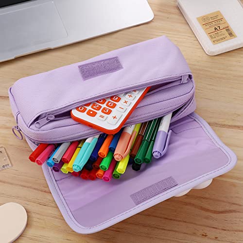 Tergopa Cute Pencil Case Large Pencil Pouch with Handle and Stress Relief Doll for Girls Kids Portable Big Kawaii Pencil Case Organizer for School Purple