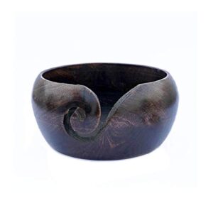 NIRMAN Wooden Yarn Bowl Hand Made by Indian Artisans with Premium Mango Wood for Knitting and Crochet (6" x 6" x 3'')