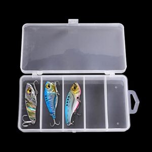 4 Pack 5 Grid Clear Plastic Fishing Tackle Bait Hooks Storage Box Plastic Utility Organizer Box 5 Compartment Plastic Storage Box Bead Jewelry Container Case, 7 x 3.7 x 1.2"