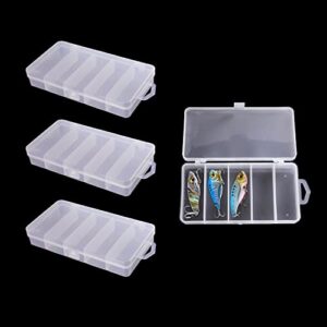 4 Pack 5 Grid Clear Plastic Fishing Tackle Bait Hooks Storage Box Plastic Utility Organizer Box 5 Compartment Plastic Storage Box Bead Jewelry Container Case, 7 x 3.7 x 1.2"