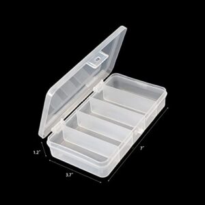 4 Pack 5 Grid Clear Plastic Fishing Tackle Bait Hooks Storage Box Plastic Utility Organizer Box 5 Compartment Plastic Storage Box Bead Jewelry Container Case, 7 x 3.7 x 1.2"