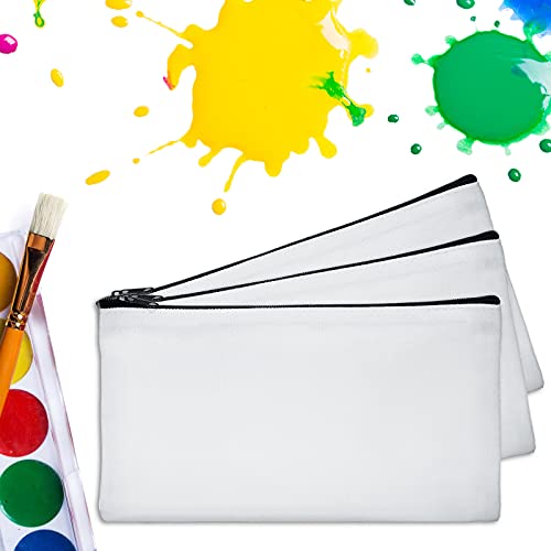 Sublimation Blank Canvas Zipper Pouch Canvas Pencil Pen Case Bag Double-Side Sublimation Blank Makeup Bags DIY Craft Blank Makeup Bags with Zipper for Painting DIY Craft (24 Pieces)