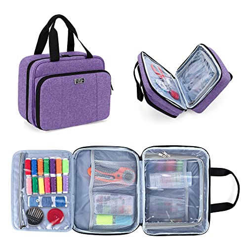 Luxja Large Sewing Organizer with 3 Inner Sections (Fold up Easily), Sewing Supply Organizer with Versatile Pockets (No Accessories Included), Purple