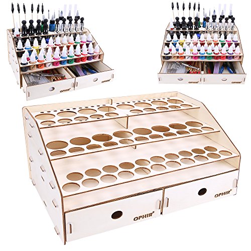 OPHIR Wooden Paint Rack Stand Pigment Ink Bottle Paints Tool Storage with Cabinet Holder Organizer for 58 Bottles of Paints