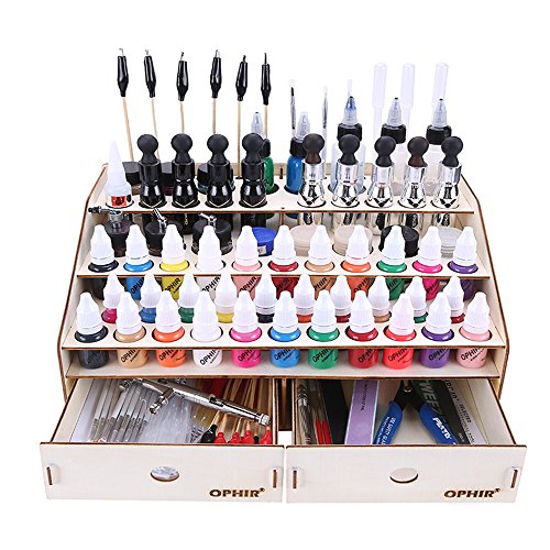 OPHIR Wooden Paint Rack Stand Pigment Ink Bottle Paints Tool Storage with Cabinet Holder Organizer for 58 Bottles of Paints