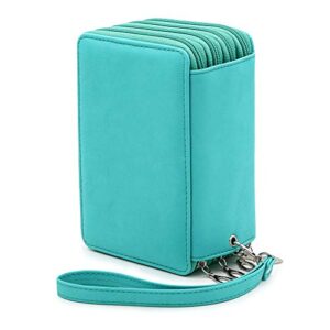 btsky pu leather colored pencil case with compartments-72 slots handy pencil bags large for watercolor pencils, ordinary pencils (green)