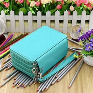 BTSKY PU Leather Colored Pencil Case with Compartments-72 Slots Handy Pencil Bags Large for Watercolor Pencils, Ordinary Pencils (Green)