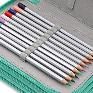 BTSKY PU Leather Colored Pencil Case with Compartments-72 Slots Handy Pencil Bags Large for Watercolor Pencils, Ordinary Pencils (Green)