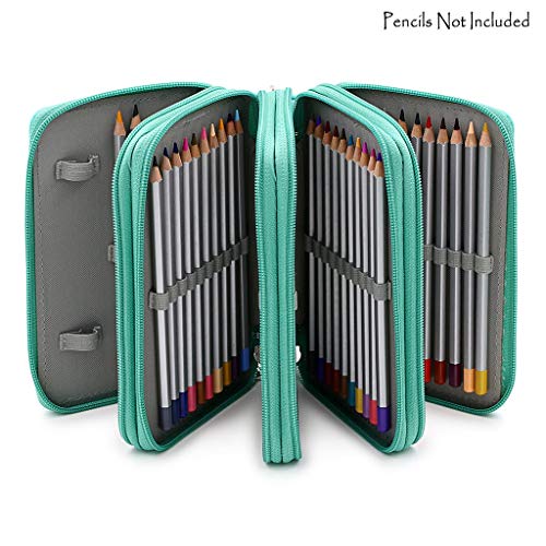BTSKY PU Leather Colored Pencil Case with Compartments-72 Slots Handy Pencil Bags Large for Watercolor Pencils, Ordinary Pencils (Green)