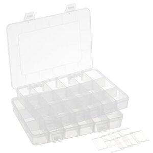 fgcase plastic compartment container with adjustable dividers, bead storage organizer box case with 18 removable grids for jewelry cosmetics craft tackle pills bolts and nuts diy craft 2 pack
