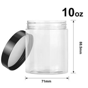 12 Pack Small Plastic Containers with Lids Clear Plastic Favor Storage Jars Wide Mouth for Beauty Products (10 Ounce, Black)