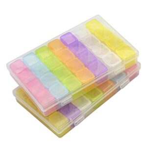2 pack 28 grids colorful 5d diamond painting embroidery box, accessories storage containers adjustable bead case with 196 pcs label stickers (28 grids-2pack colorful)