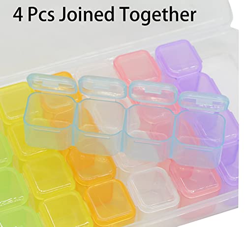 2 Pack 28 Grids Colorful 5D Diamond Painting Embroidery Box, Accessories Storage Containers Adjustable Bead Case with 196 Pcs Label Stickers (28 Grids-2pack Colorful)