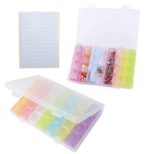 2 Pack 28 Grids Colorful 5D Diamond Painting Embroidery Box, Accessories Storage Containers Adjustable Bead Case with 196 Pcs Label Stickers (28 Grids-2pack Colorful)