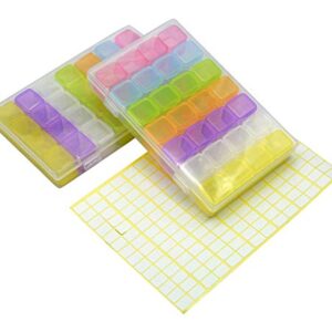 2 Pack 28 Grids Colorful 5D Diamond Painting Embroidery Box, Accessories Storage Containers Adjustable Bead Case with 196 Pcs Label Stickers (28 Grids-2pack Colorful)