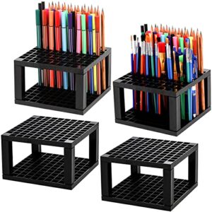 Foraineam 4-Pack 96 Holes Pencil & Brush Holder - Plastic Desk Organizer Stand Holder for Pencils, Pens, Paint Brushes, Modeling Tools, Office & Art Supplies
