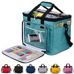 hoshin knitting bag for yarn storage, high capacity yarn totes organizer with inner divider portable for carrying project, knitting needles(up to 14”), crochet hooks, skeins of yarn (green)