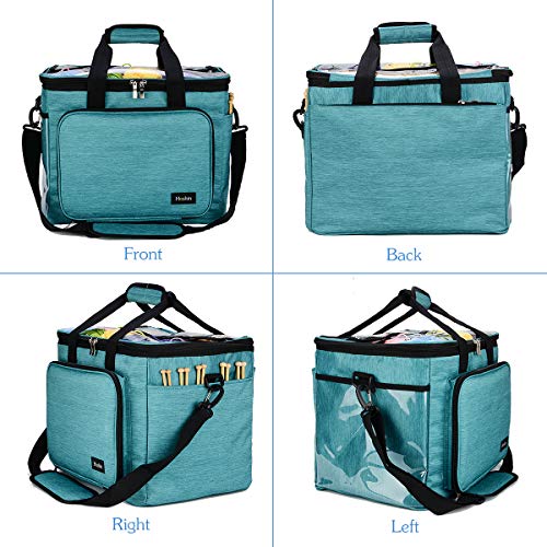 Hoshin Knitting Bag for Yarn Storage, High Capacity Yarn Totes Organizer with Inner Divider Portable for Carrying Project, Knitting Needles(up to 14”), Crochet Hooks, Skeins of Yarn (Green)