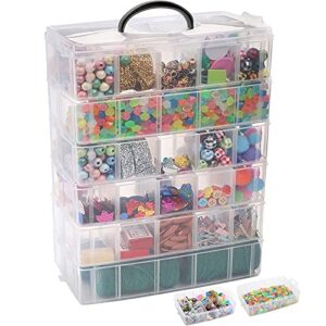 zeayea 6 layer stackable storage container with 60 adjustable compartments, plastic beads organizer box, arts crafts storage organizer for beauty supplies, nail polish, jewelry, sewing accessories