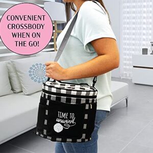 Steel Mill & Co Yarn Tote, Stylish Knitting Bag, Large Capacity Organizer for Knitting & Crochet Supplies, Craft Tote with Yarn Divider and Pockets for Hooks & Needles, Black Gingham