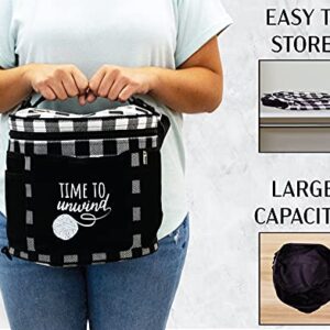 Steel Mill & Co Yarn Tote, Stylish Knitting Bag, Large Capacity Organizer for Knitting & Crochet Supplies, Craft Tote with Yarn Divider and Pockets for Hooks & Needles, Black Gingham