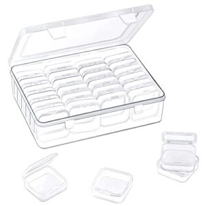 zoqini 28pcs bead organizer and storage small transparent plastic containers with lids large craft storage box with hinged lid stackable with non-slip design store screws small parts jewelry diamonds