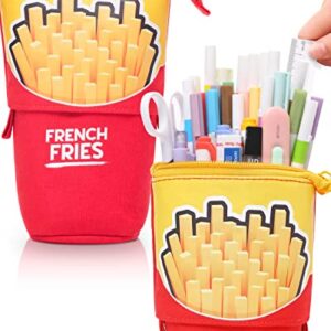 Sooez Standing Pencil Case, Cute French Fries Pop Up Pencil Case, Durable Pen Pouch, Telescopic Pencil Holder, Kawaii Stand Up Pencil Case, Spacious Pencil Pouch Portable Pencil Bag for School Office