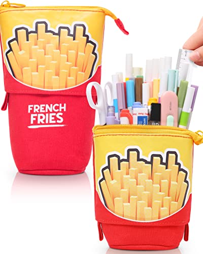 Sooez Standing Pencil Case, Cute French Fries Pop Up Pencil Case, Durable Pen Pouch, Telescopic Pencil Holder, Kawaii Stand Up Pencil Case, Spacious Pencil Pouch Portable Pencil Bag for School Office