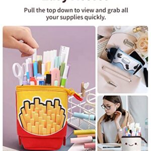 Sooez Standing Pencil Case, Cute French Fries Pop Up Pencil Case, Durable Pen Pouch, Telescopic Pencil Holder, Kawaii Stand Up Pencil Case, Spacious Pencil Pouch Portable Pencil Bag for School Office