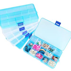 6 Pack Plastic Bead Organizer Storage Box with Compartments Containers with Adjustable Dividers Clear Storage Box for Earring Jewelry Beads Fishing Sewing Craft Supplies, 15 Grids