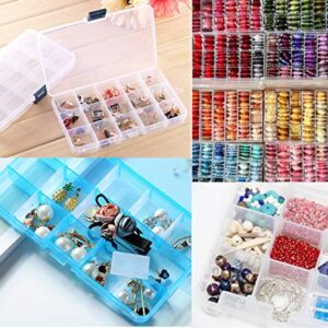 6 Pack Plastic Bead Organizer Storage Box with Compartments Containers with Adjustable Dividers Clear Storage Box for Earring Jewelry Beads Fishing Sewing Craft Supplies, 15 Grids